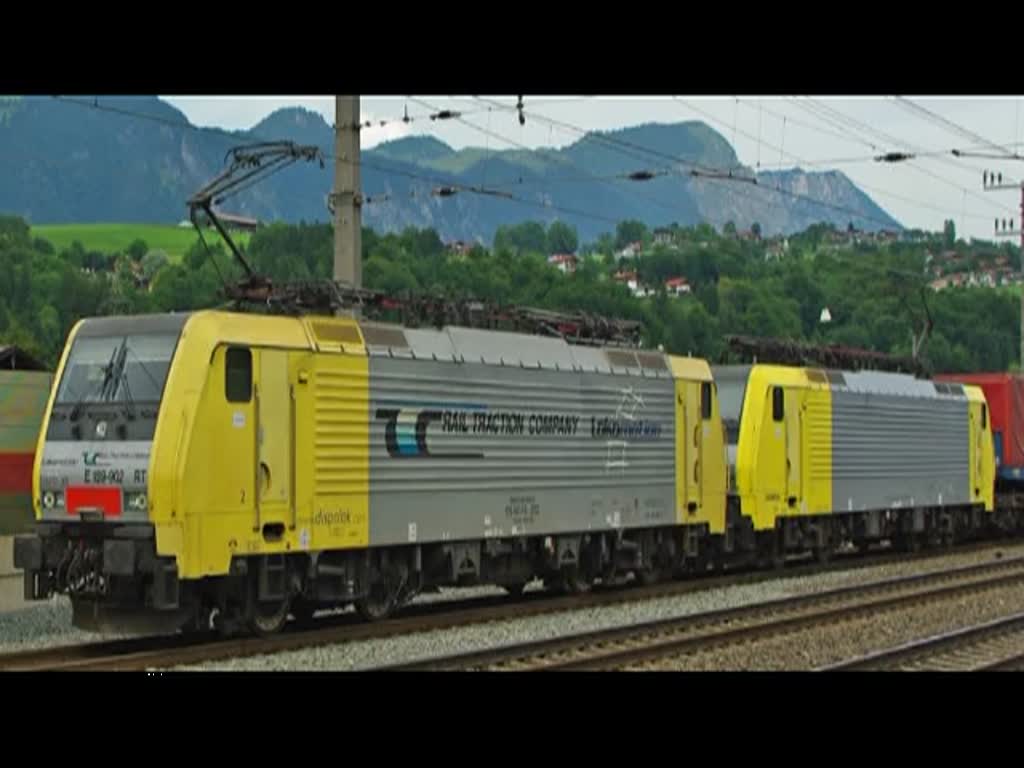 189 902 + 189 917 mit dem Winner-Zug in Fahrtrichtung Sden in Kundl. Am Zugschluss noch 189 106. Aufgenommen am 13.07.2010.