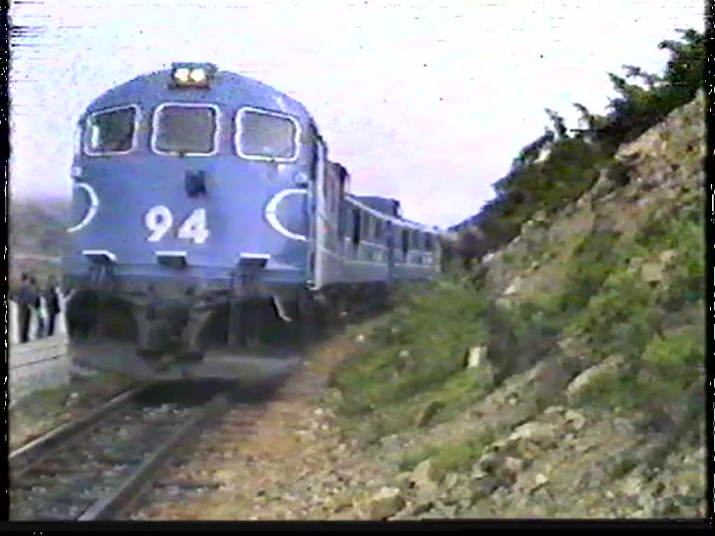 Loks 94, 91 und 92 der WP&YR (GE Baujahre 1954 - 1966) haben auf der Passhhe des White Pass an der Grenze der USA und Canada am 6. Juli 1989 umgesetzt, um den Zug nach Skagway zurckzubringen.