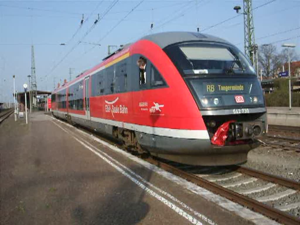 RB36313 von Stendal nach Tangermnde kurz vor der Ausfahrt im Bahnhof Stendal.(11.04.09)
