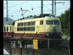 BR 103 D-Zug mit 110, IC mit 103 172, 218 142 mit Eilzug
und ICE - Experimental in der westlichen Einfahrt nach Hagen Hbf.
Aufnahme in S-VHS 1989.
(Der ICE wurde leider durch ein Mi�geschick im Z�hlwerk der Kamera �berspielt)
�berspielt