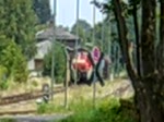 294 745 f�hrt mit einem G�terzug aus dem Bahnhof Hirschau ...
