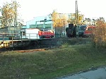 br-42-kriegslok-42-drg-dr-db--nicht-042-db- Lok 042 018-2 in der letzten Abendsonne auf der Drehscheibe in Kempten am 29.10.2005