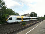 Zu einer nicht alltglichen Begegnung zwischen einem ET 7 der Eurobahn (429) aus Richtung Bochum Nord kommend und dem VT 11 002 von Abellio (648 329) aus Wanne-Eickel kommend kam es am 30. Juli 2010 in Bochum-Hamme.