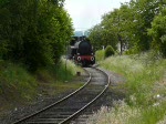 Am 31.05.09 kommt die Dampflok N 34 (D-n2t von Henschel) der Museumsbahn Merzig-Losheim mit dem gut besetzten Sonderzug aus Richtung Merzig und fhrt in den Bahnhof Losheim am See ein.