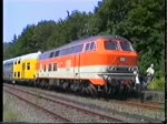 Mit der 218 146 ging es bei der Sonderfahrt der DGEG am 6. August 1989 ins Bergische Land. Zum Einsatz kamen die Doppelstockwagen des Verein Lbecker Verkehrsfreunde e.V. (VLV) und Lokomotiven der Reihen 212, 216 und 218.
