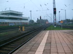 110 284-7 mit Leerzug 73930 von Karlsruhe Richtung Warnemnde bei der Einfahrt um 06.28 Uhr im Bahnhof Warnemnde.(11.09.10)