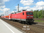 RE 11 mit 112 164 am 18. Juli 2010 bei Fahrten durch Bochum Ehrenfeld.