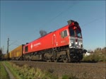 DE 6314 von Crossrail mit Containerzug am 14. November 2012 bei Boisheim.