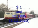 Die als Kurzzug (1 x 422) gefahrene S 1 verdeckt am 3. Dezember 2010 den durch Mlheim-Styrum fahrenden IC 1806 mit Zuglok 103 184 fast vollstndig. Schade!