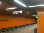 Die U-Bahnlinie 7 nach Rudow fhrt ein in den Bahnhof Halemweg.(2.2.2010)