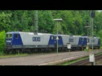 Die RBH Loks 104 (143 191-5), 105 (143 186-5) und 106 (143 286-3) fahren als Lokzug in Richtung Osten. Aufgenommen am 12.06.2010 in Eichenberg.