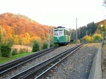 Drachenfelsbahn Ein Zahnradtriebwagen der Drachenfelsbahn f�hrt in Richtung Talbahnhof
am 30.10.09.