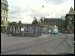 Triebwagen der Gteborger Straenbahn aus verschiedenen Epochen, aufgenommen am 25. Juni 1991.