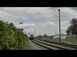 Mit allen Wagen des Holzzuges abzufahren w�r f�r die WFL Lok 16 zu schwer gewesen. Deshalb wurde der Zug in zwei teilten nach Pasewalk gefahren. – 08.05.2012
