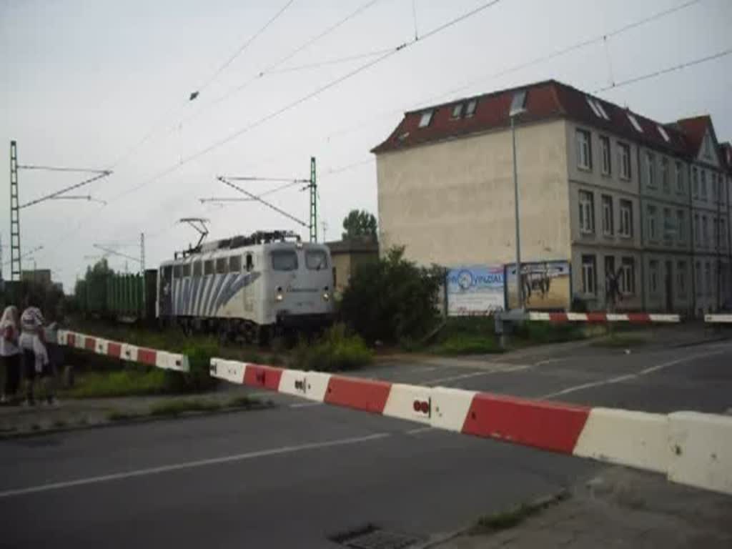 139 177 mit leerem Holzzug aus dem Wismarer Hafen am 26.07.09