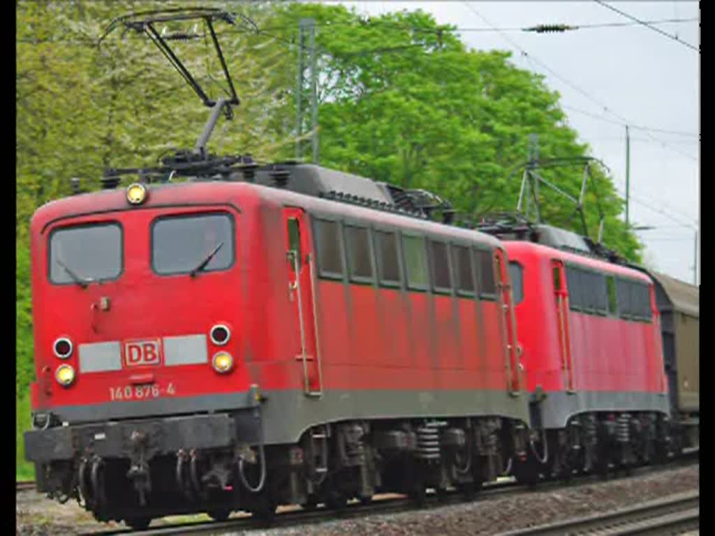 140 876-4 und 140 XXX-X ziehen einen Gz die Cornberger Hhe hinauf in Richtung Sden. Aufgenommen am 13.05.2010.