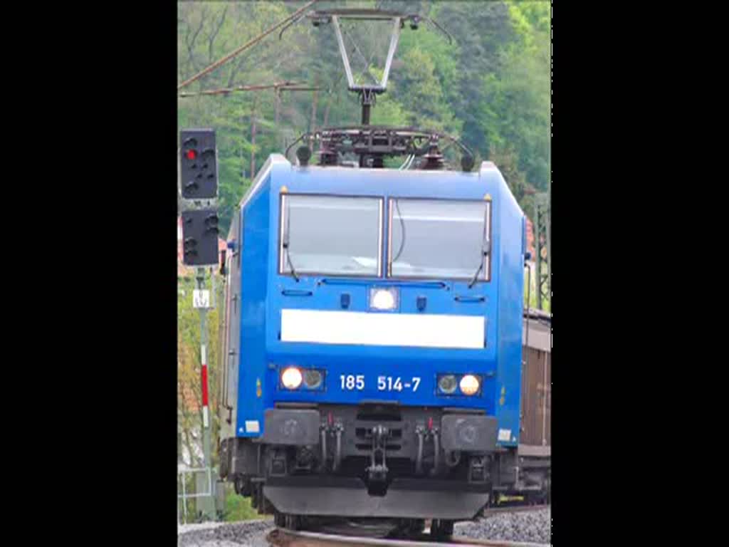 185 514-7 mit Gz in Fahrtrichtung Sden bei Mecklar. Aufgenommen am 13.05.2010.