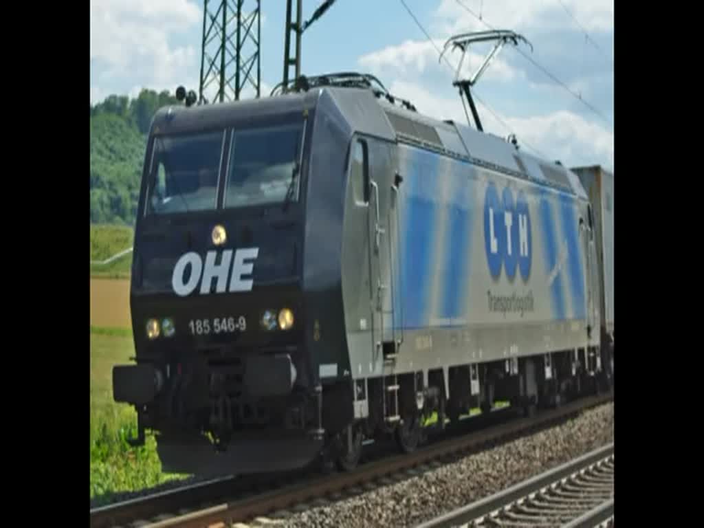 185 546-9 mit Containerzug in Fahrtrichtung Norden. aufgenommen am 18.07.2010 zwischen Friedland(HAN) und Eichenberg.