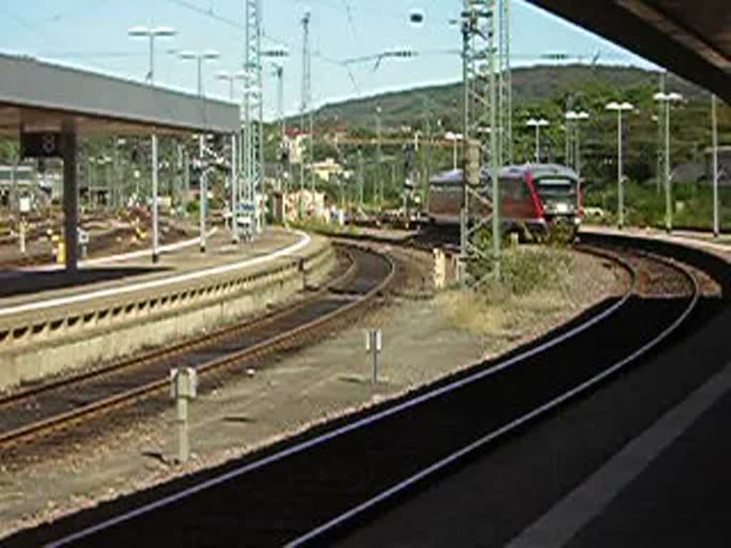 Ankunft einer Regionalbahn auf dem Saarbrcker-Hauptbahnhof. Die Bahn kam gerade aus Zweibrcken.