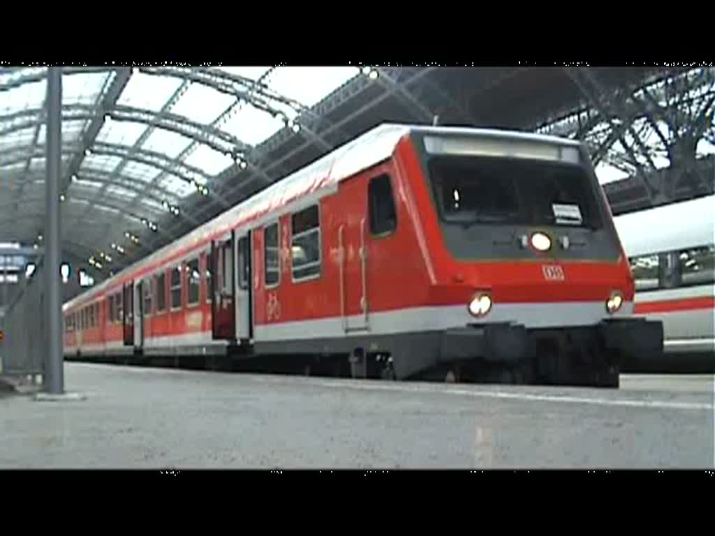 Ausfahrt des RE 10 nach Cottbus aus dem HBF Leipzig geschoben von 182 006 30.12.2009