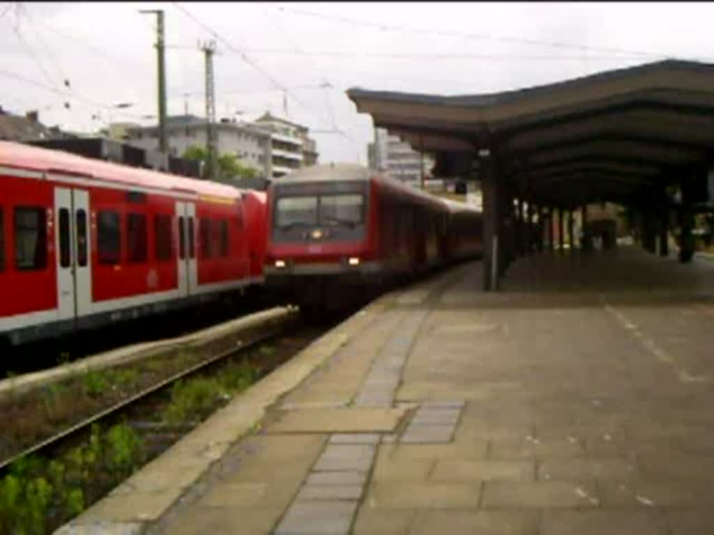Ausfahrt der RB 12770 Mainz Hbf - Koblenz Hbf von Gleis 11, geschoben von 143 919-9 am 20.05.08