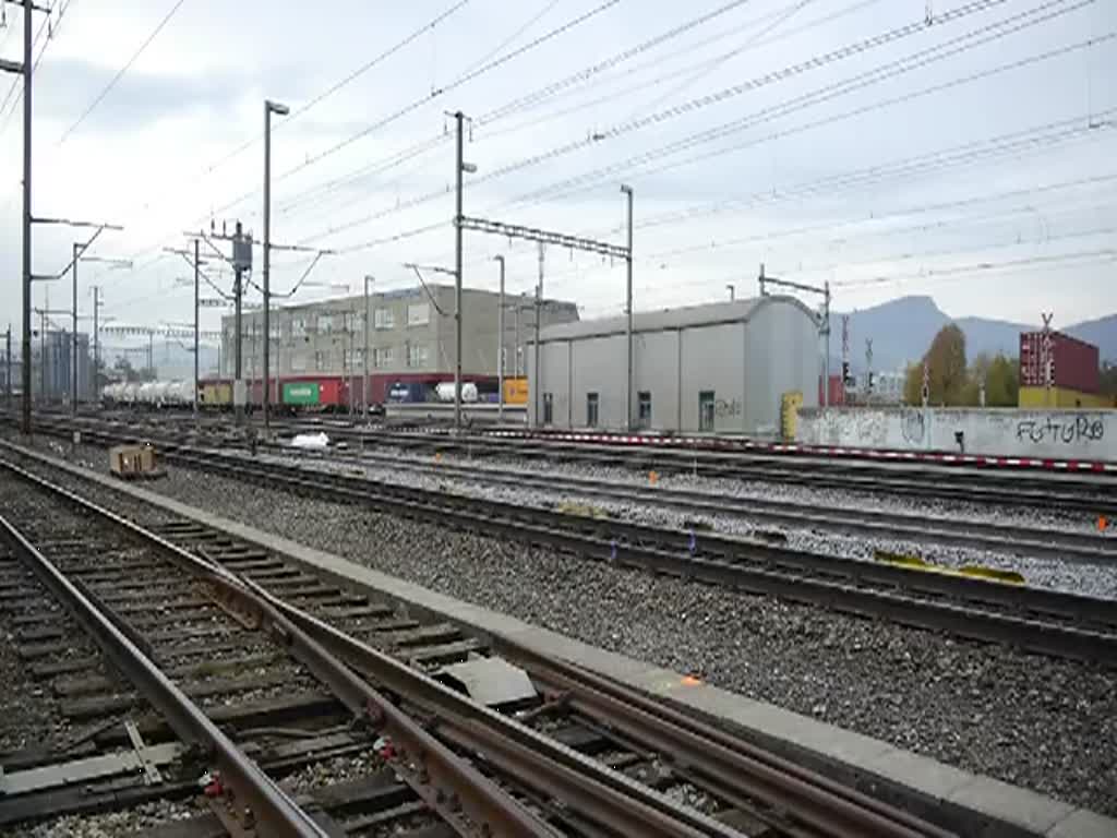 Beim Güterbahnhof in Aarau kommt der TGV nach Zürich angerauscht und nach 20 Sekunden ist wieder alles vorbei. 5.11.2011