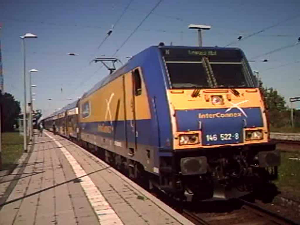 BR146 522-8 mit InterConnex80004 von Warnemnde nach Leipzig Hbf.kurz vor Abfahrt im Bahnhof Warnemnde.(30.08.08)