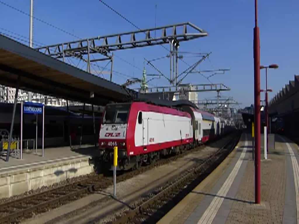 CFL LOK 4016 verlässt den Bahnhof Luxemburg mit ihrem Zug in Richtung Rodange über Esch Alzette.  18.03.2015