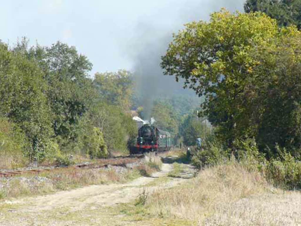 Dampflok 29.013 bei der Abfahrt in Nismes in Richtung Mariembourg  am Tag des Dampflokfestes dem 28.09.2008. Gefeiert wurde auch der 35 Jhriges bestehen des Dampflok Vereins des CFV3V (Chemin de fer  vapeur des trois valles).