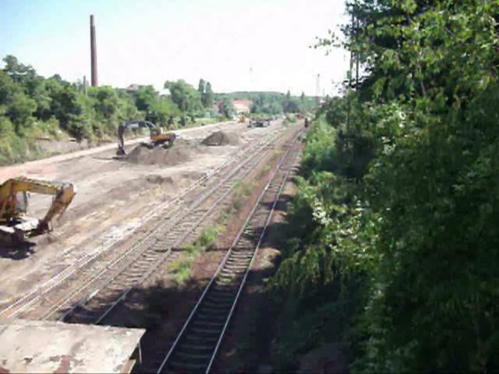 Der ICE 1555 nach Dresden fuhr am 14.7.10 in Richtung Leipzig Hbf. Ludwig-Hupfeld-Strae