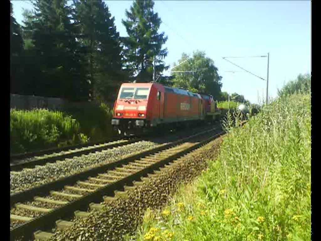 Die 185 216 zog am 19.7.10 die 290 518 und einen gemischten Gterzug in Richtung Leipzig-Leutzsch.