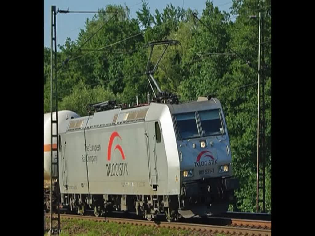 Die TXL fhrt Gaskesselwagen? Hab ich so auch noch nicht gesehen... Am 19.07.2010 jedenfalls zog 185 531-1 einen Gaskesselwagenzug in Richtung Sden. Aufgenommen bei Hermannspiegel.