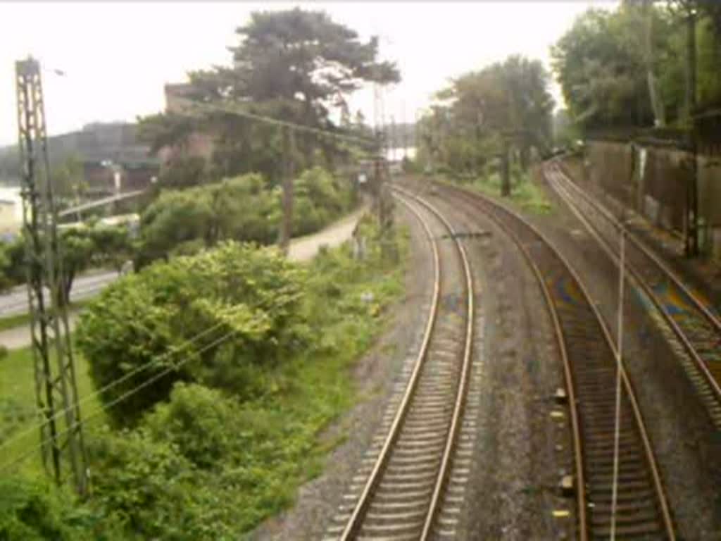 Doppeltraktion Br 420 als S8 aus Hanau Hbf nach Wiesbaden Hbf legt sich vor Mainz-Rmisches Theater (Sd) in die Kurve. 20.05.08