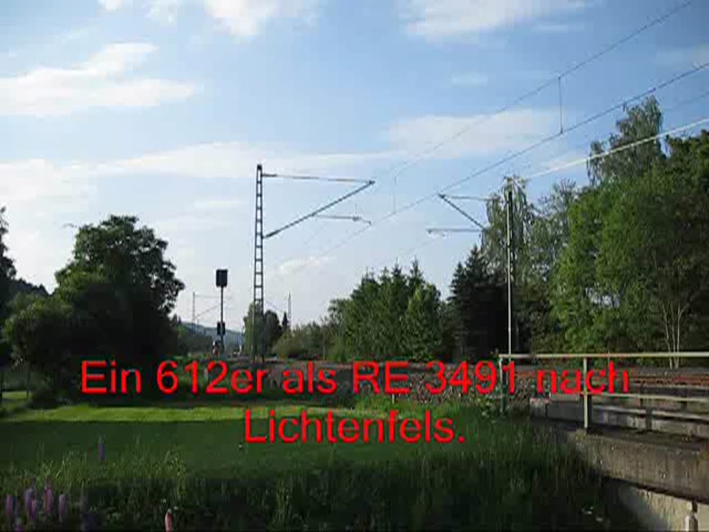 Ein 612er fuhr am 29.5.10 als RE 3491 nach Lichtenfels. Halach(b. Kronach)