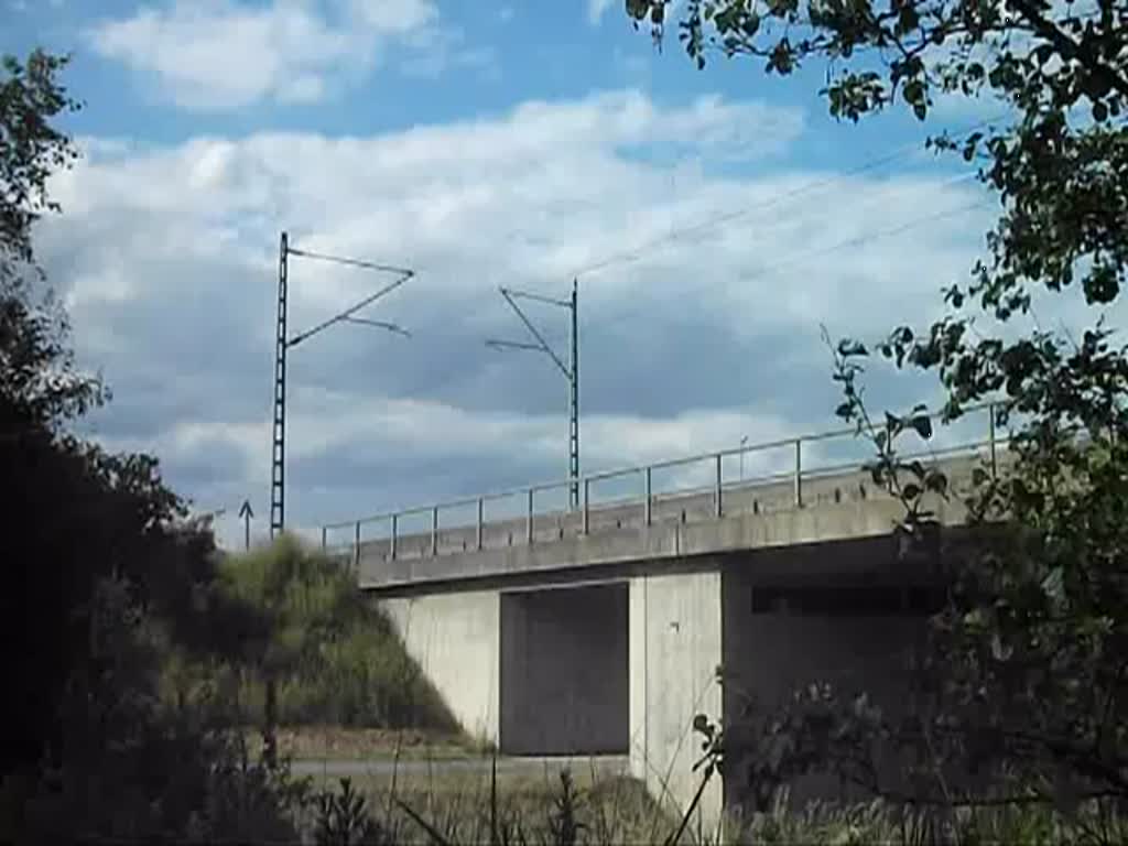 Eine 185 berquert am 9.Juni 2011 mit einem Containerzug die B85 bei Halach Richtung Kronach.