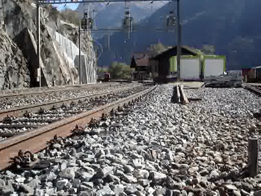 Eine Re 484 fhrt mit einem CIS nach Basel bei Lalden durch. Heute gibts dieses Szenario nicht mehr, damals am 17.10.2007 war dies noch ganz normal.