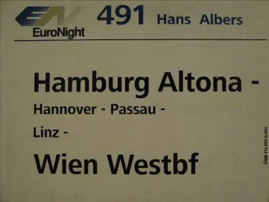 EuroNight 491  Hans Albers  auf seiner Fahrt nach Wien West, aufgenommen am 13.01.09 um ca. 0:10h in Reichensachsen. Mit zwei BB Taurus wobei die zweite nur mitluft.