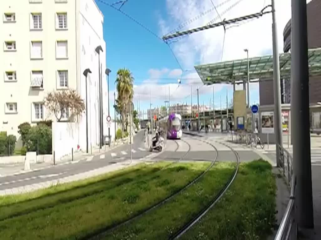 Frankreich, Languedoc, Hérault, Montpellier, Tramstation CORUM der Linien 1, 2 und 4. 
Video von mehreren Citadis 302 (kurz) und 402 (lang) der Linie 2 in der Nähe der Station CORUM.
Ein Citadis 302 der Linie 2 verlässt die Station CORUM in Richtung Sablassou und Jacou mit der Aufschrift  Montpellier Méditerranée Métropole - ensemble vers un nouvel avenir .
Ein Citadis 402 der Linie ohne Aufschrift fährt in die Station CORUM ein um nach Sabines und Saint-Jean-de-Védas weiterzufahren. 
Ein Citadis 302 der Linie 2 ohne Aufschrift verlässt die Station CORUM in Richtung Sablassou und Jacou. 31.03.2015