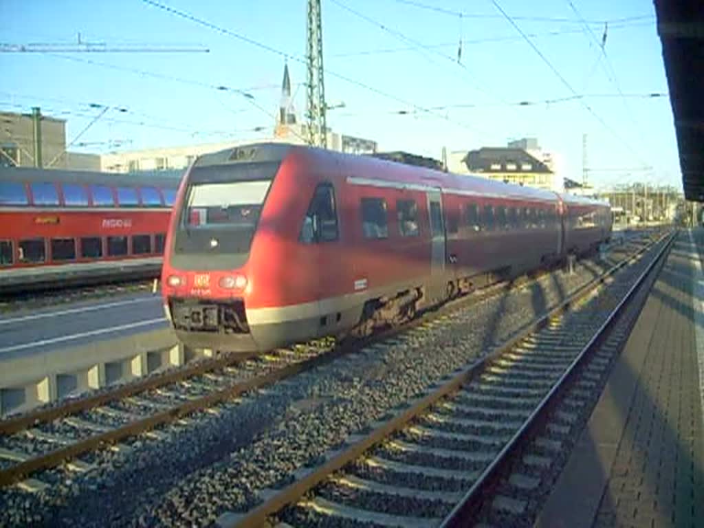 Hier ein VT612 als RE nach Koblenz am 15.1.2012 bei der Ausfahrt aus Limburg(Lahn).