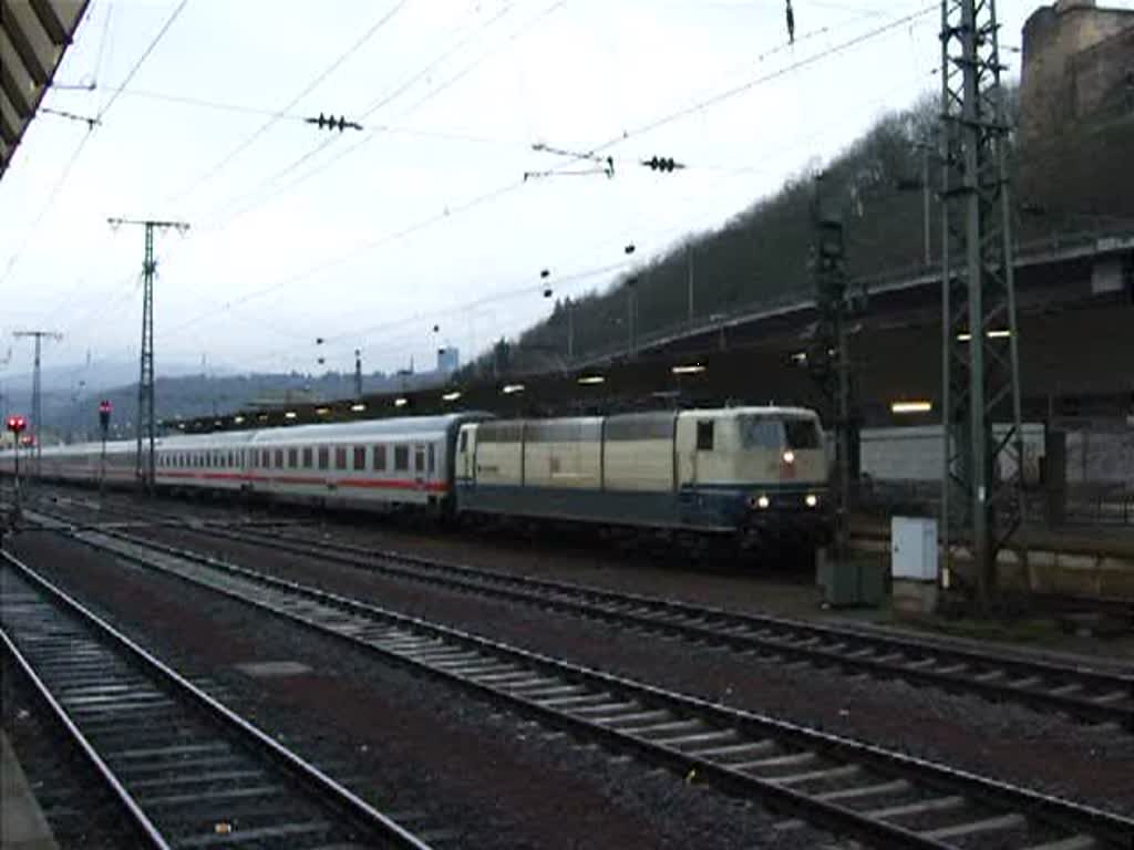 Noch fhrt sie.181 211-4  Lorraine  verlsst mit IC332 nach Luxembourg den Koblenzer Hauptbahnhof.12.3.09  