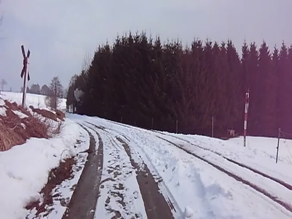 Osterfahrten auf der Museumsbahn Schnheide am 30.03.13, hier zwischen Sttzengrn und Neuheide.