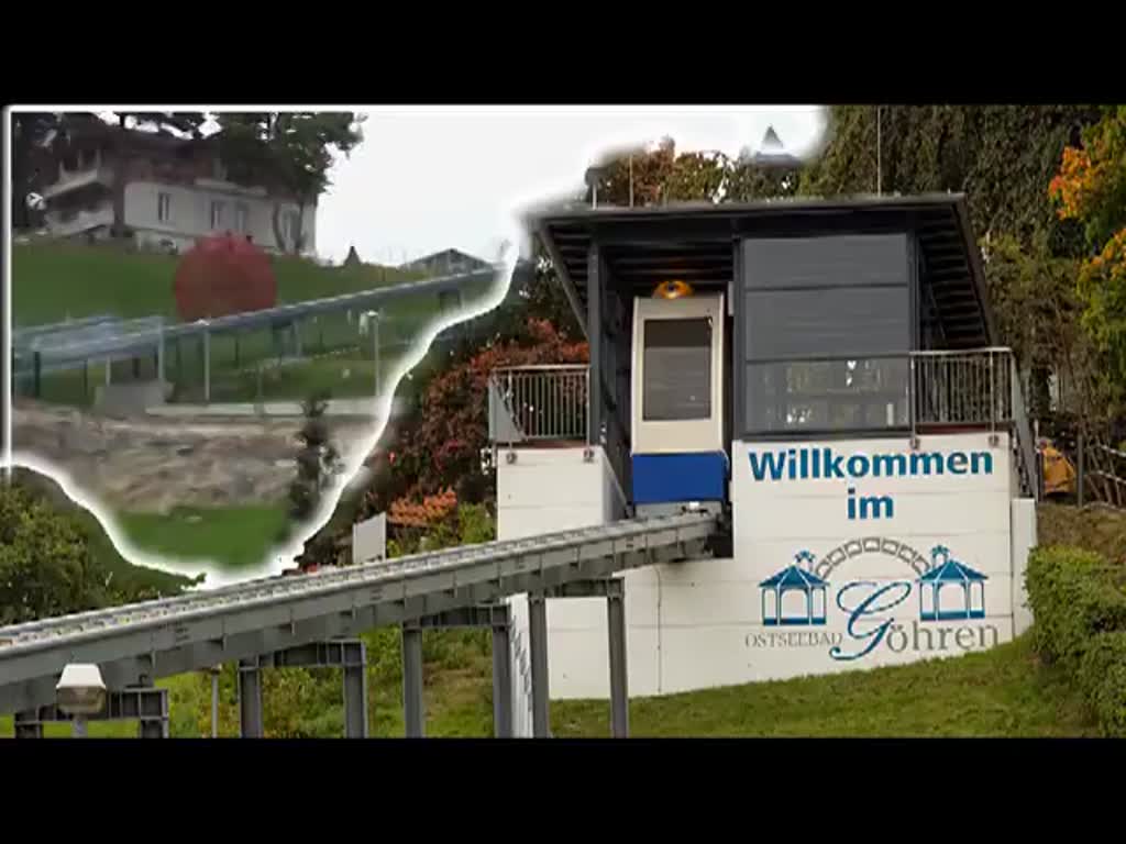 Probebetrieb des Schrägaufzuges im Ostseebad Göhren. Falls er irgendwann seine Zulassung erhalten sollte, könnte man bequemer in Strand- oder Bahnhofsnähe gelangen. - 08.10.2015