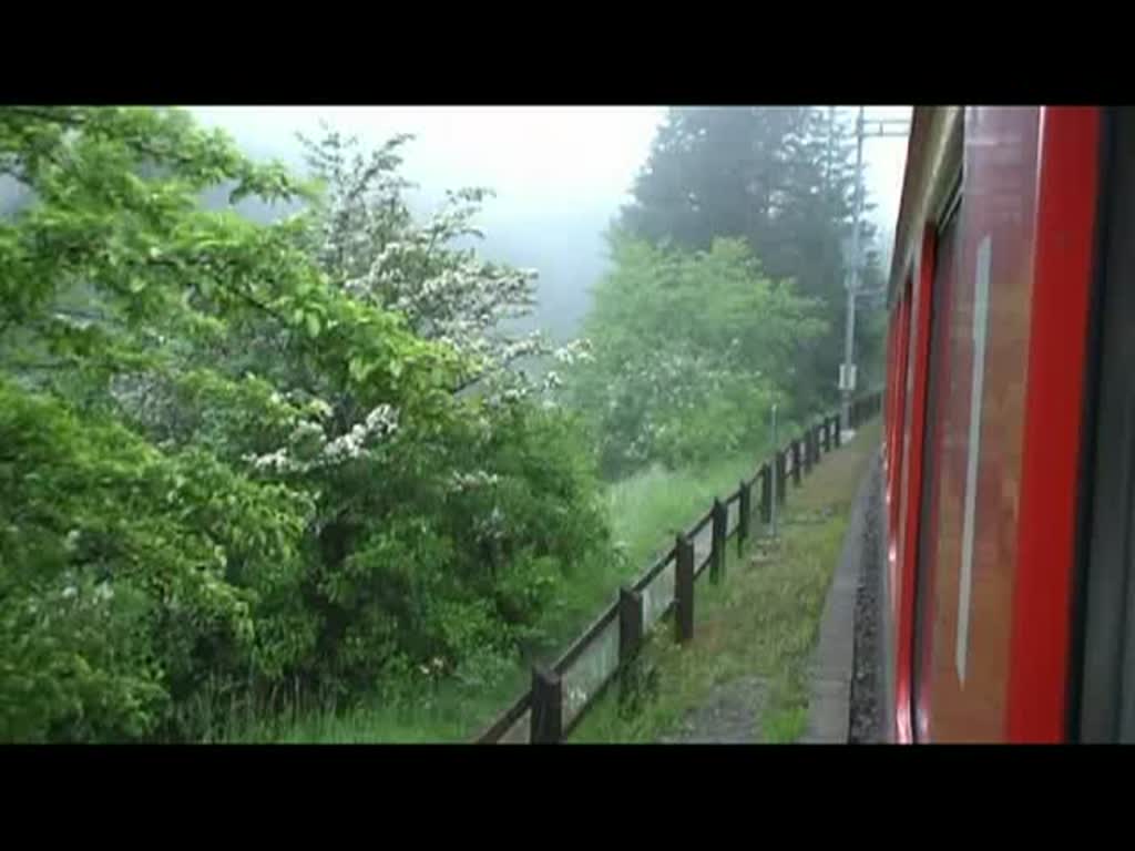 Rhtische Bahn 2008 - Am 08.06.2008 fhrt uns unsere Fahrt am spten nachmittag von Zernez kommend ber Sagliains-Klosters-Davos und Filisur nach Thusis ber zwei spektakulre Brcken. Einmal der Wiesener Viadukt nahe des gleichnamigen Haltes an der Strecke Davos-Filisur und gleich danach ber den Landwasserviadukt kurz nach dem Bahnhof Filisur, das wohl meistfotografierte bauwerk der Rhtischen Bahn.