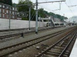 Museumsdiesellok 5404 mit M2 Personenwagen und am Schluss Diesellok 201010 bei der Abfahrt in Lige in Richtung Kinkempois, zum Tag der offenen Tr des Museums von Kinkempois am 18.05.08.