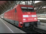 Die 101 143-6 verlie am 18.7.10 mit IC 1848  Kyffhuser  den Leipziger Hbf in Richtung Halle(S).