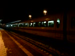 ICE 1104 verlässt am 16.01.2009 den Bahnhof Saalfeld (Saale) auf Gleis 4 mit 10-minütiger Verspätung.