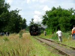 Dampflok BR 91 134 -DR- stellt ihren Sonderzug im Bahnhof Rehna (NWM) zur Rckfahrt nach Schwerin, ber Gadebusch bereit 26.07.2009