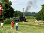 Ausfahrt der BR 91 134 -DR- mit  ihrem  Sonderzug der MEF aus dem Haltepunkt Holdorf 16.08.2009