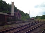 202 597-1 und 202 240, 202 738-1 der EBS zu sehen am 07.07.14 bei der Ausfahrt in Lobenstein/Thür.