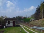 232 550 der DGT fuhr am 06.04.14 mit einem Bauzug durch Röttis/V.